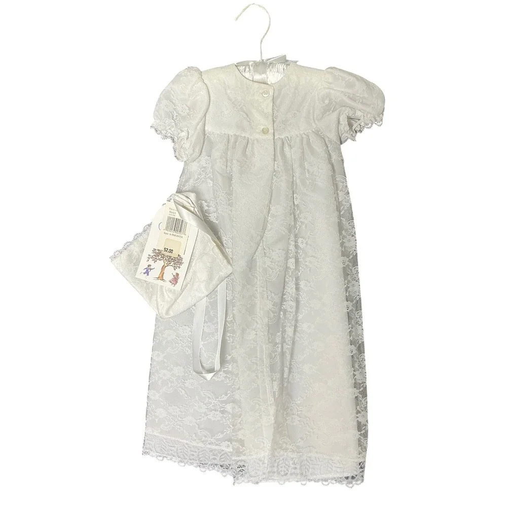 Baby Christening Dress 6-9M Lace Baptism Gown Bonnet‎ White NWT